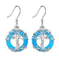 wholesale TOUPOP Tree Of Life Earrings 925 Sterling Silver Family Tree Dangle Drop Earrings Crystal Jewelry Birthday Christmas Gifts For Women Her -style_name:0-Z-Turquoise
