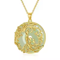 TOUPOP 14K Gold Plated Sterling Silver Jade Tree Of Life Necklace-style_name:2B-Mother 2 Children-Gold-Jade