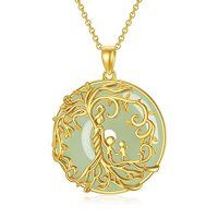 wholesale Gifts For Women Tree Of Life Necklace 14k Gold Plated Sterling Silver Round Jade Jewelry For Women Mom Sister Birthday Christmas Gifts -style_name:2B-Mother 2 Children-Gold-Jade