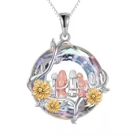 TOUPOP Sterling Silver Crystal Sister Rose Flower Sisters Necklace-color_name:Sunflower-5 Sister-Purple Crystal
