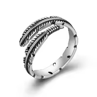 TOUPOP Sterling Silver & Daisy Ring Vintage Feather Jewelry For Women-ring_size:7,color_name:Feather Ring 2