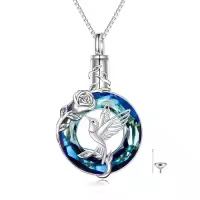 TOUPOP Sterling Silver Crystal Urn Necklace For Ashes Butterfly Hummingbird Memorial Jewelry-style_name:hummingbird