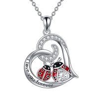 wholesale TOUPOP Christmas Gifts For Women Sterling Silver Ladybugs/cat/panda Necklace For Women Exquisite Heart Pendant Cute Animal Necklace Jewelry Birthday Gifts For Mother Daughter Sister -style_name:Ladybugs necklace
