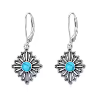 TOUPOP Sterling Silver Turquoise Dangle Teardrop Bohemian Drop Earrings-style_name:Rhombus