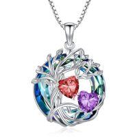 wholesale TOUPOP S925 Sterling Silver Family Celtic Tree Of Life Pendant Necklaces With 2 Heart Birthstone With Blue Austrian Crystal Jewelry Birthday Anniversary Christmas Gifts For Her Wife Girlfriend Mom (18k Real White Gold Filled) -color_name:01-02-Jan-Feb Birthstone