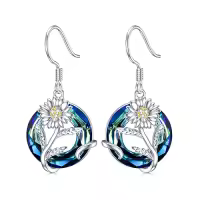 TOUPOP Sterling Silver Crystal Birth Flower Earrings 12 Month Floral Jewelry Gifts-color_name:04-April-Daisy-Circle Crystal