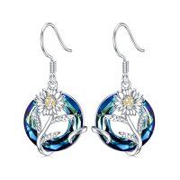 wholesale TOUPOP Birth Flower Earrings 925 Sterling Silver 12 Month Floral Earrings Birthstone Crystal Jewelry Birthday Christmas Gifts For Women -color_name:04-April-Daisy-Circle Crystal