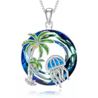 TOUPOP Sterling Silver Blue Crystal Ocean Jewelry Pendant Necklace-style_name:1-Jellyfish
