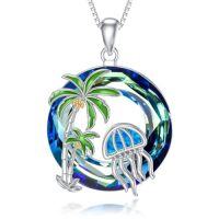 wholesale TOUPOP Ocean Jewelry Sterling Silver Blue Crystal Pendant Beach Wave Palm Tree Necklace For Women Anniversary Birthday Gifts For Her -style_name:1-Jellyfish