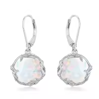 TOUPOP Sterling Silver Round Gemstone Filigree Bohemian Dangle Drop Earrings-color_name:Opal