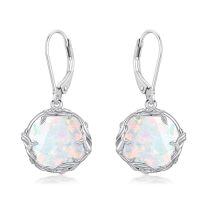 wholesale Round Gemstone Earrings 925 Sterling Silver Filigree Bohemian Dangle Drop Earrings Fine Jewelry Birthday Christmas Gifts For Women -color_name:Opal
