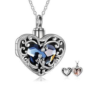 A01-Rose Urn Locket Necklace(Blue Crystal)