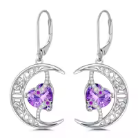 TOUPOP Sterling Silver Moonstone Celtic Moon And Star Earrings-color_name:02-February-Amethyst