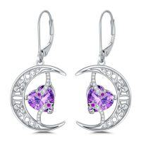 wholesale TOUPOP Moon Birthstone Earrings 925 Sterling Silver Celtic Moon And Star Earrings Jewelry Birthday Christmas Gifts For Women Her -color_name:02-February-Amethyst