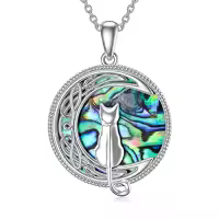 TOUPOP Sterling Silver Abalone Celtic Cat On Moon Necklace-color_name:1 Cat(Silver)-Abalone Shell-01
