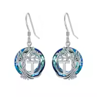 TOUPOP Sterling Silver Blue Crystal Tree Of Life Letter Drop Dangle Earrings-style_name:T Initial