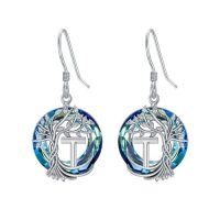 wholesale TOUPOP Tree Of Life Initial Earrings 925 Sterling Silver A-z Letter Drop Dangle Earrings Blue Circle Crystal Jewelry Birthday Christmas Gifts For Women Her Girlfriend Mom -style_name:T Initial