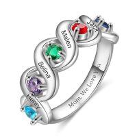 wholesale TOUPOP Personalized Mother Rings 925 Sterling Silver 2-5 Simulated Birthstones Engraved Name Family Rings For Women Gift For Mother's Day Grandma Wife -color_name:K-5 Stone Mothers Ring