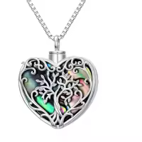 TOUPOP Sterling Silver Cremation Jewelry Locket For Ashes Memorial Keepsake-style_name:F01-Tree of Life Urn Necklace(Abalone)