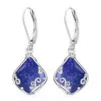 TOUPOP Sterling Silver Gemstone Filigree Teardrop Leverback Earrings-color_name:A-Lapis Lazuli