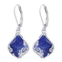 wholesale Filigree Teardrop Earrings 925 Sterling Silver Gemstone Leverback Earrings Jewelry Birthday Christmas Gifts For Women -color_name:A-Lapis Lazuli