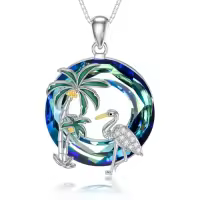 TOUPOP Sterling Silver Blue Crystal Ocean Jewelry Pendant Necklace-style_name:1-Crane