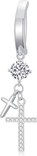 wholesale 925 Sterling Silver 5A Zircon Cross Belly Button Ring - Hypoallergenic Gothic Navel Piercing Jewelry for Women-0-0