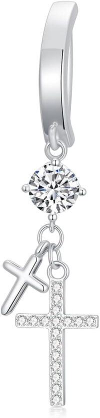 wholesale 925 Sterling Silver 5A Zircon Cross Belly Button Ring - Hypoallergenic Gothic Navel Piercing Jewelry for Women-Cross