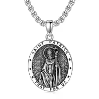 TOUPOP Sterling Silver Four Way Cross St Michael St Christopher St Benedict St Joseph St Francis Pendant Necklace-style_name:1-St Patrick