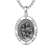 TOUPOP 925 Sterling Silver Stainless Steel Saint Medal Protection Necklace-style_name:M-St Joseph Necklace B