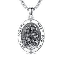 wholesale Saint Patron Necklace For Men Women 925 Sterling Silver Saint Pendant With Stainless Steel Chain St Medal Protection Necklace Catholic Religious Amulet Gifts For Him -style_name:M-St Joseph Necklace B