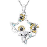wholesale TOUPOP Texas Necklace 925 Sterling Silver Texas State Map Flag Pendant Hometown Bluebonnets Jewelry Tx Lover Christmas Gifts For Women -style_name:Longhorn Cow