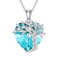 wholesale TOUPOP Tree Of Life Birthstone Necklace 925 Sterling Silver Family Tree Crystal Pendant Birthday Jewelry Christmas Gifts For Women Her -color_name:Heart-03-Blue Aquamarine Crystal
