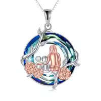 TOUPOP Sterling Silver Rose Flower Necklace Mothers Day Christmas Gifts-style_name:A-Rose Flower-2 Children