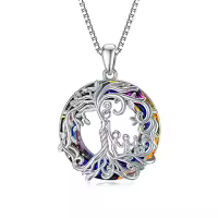 TOUPOP Sterling Silver Crystal Tree Of Life Necklace For Women-color_name:C-Mother and 3 Child-Volcano Crystal