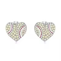 TOUPOP 925 Sterling Silver Sports Stud Earrings Tennis Baseball Volleyball Soccer Basketball Football Softball Hockey Gifts-style_name:07-Softball