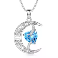 TOUPOP Sterling Silver Moon And Star Birthstone Necklace Celtic Jewelry Gifts-color_name:03-March-Aquamarine