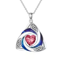 TOUPOP Sterling Silver Crystal Celtic Birthstone Trinity Knot Pendant Necklace-color_name:07-Jul. - Ruby