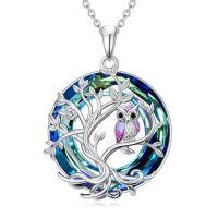 wholesale TOUPOP Sterling Silver Tree Of Life Hummingbird Dragonfly Necklace Crystal Bird Jewelry Birthday Christmas Valentines Day Gifts For Her Girlfriend Mom -style_name:Owl