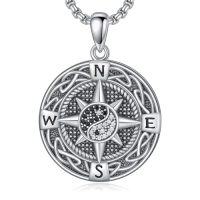 wholesale Compass Necklace S925 Sterling Silver Compass Evil Eye/yin And Yangon Dog Tag Pendant Necklace With 22"+2" Chain Graduation Gifts Christmas Gifts Birthday Gifts For Him/her -style_name:C Yin Yang Compass