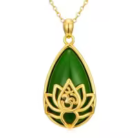 TOUPOP 14K Gold Plated Sterling Silver Green Jade Lotus Necklace Teardrop Jewelry-style_name:Lotus-Om