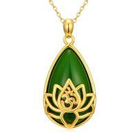 wholesale Jade Lotus Necklace 14k Gold Plated Sterling Silver Teardrop Green Jade Jewelry Christmas Gifts For Women -style_name:Lotus-Om