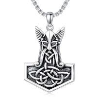 wholesale Viking Necklace For Men 925 Sterling Silver Viking Wolf/thors Hammer/vegvisir/tree Of Life/compass Pendant Norse Necklace Amulet Talisman Christmas Gifts For Him Her -style_name:B-Thors Hammer Necklace D