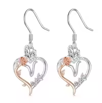 TOUPOP 925 Sterling Silver Rose Heart Butterfly Earrings Jewelry Gifts-style_name:Initial V