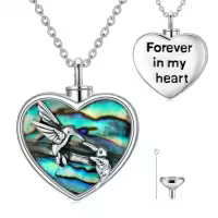TOUPOP Sterling Silver Abalone Butterfly Hummingbird Lotus Angel Wings Dragonfly Urn Necklace-style_name:Hummingbird