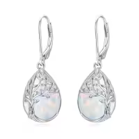 TOUPOP Sterling Silver Gemstone Celtic Tree of Life Teardrop Leverback Earrings-color_name:Opal