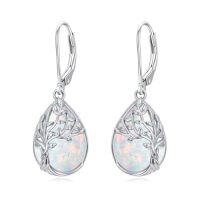 wholesale Tree Of Life Earrings 925 Sterling Silver Teardrop Celtic Tree Leverback Earrings Gemstone Jewelry Christmas Gifts For Women -color_name:Opal