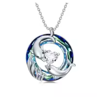 TOUPOP Sterling Silver Crystal Ocean Necklace Beach Jewelry Gift-style_name:2 Dolphin