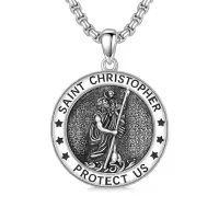TOUPOP 925 Sterling Silver Stainless Steel Saint Medal Protection Necklace-style_name:B-St Christopher Necklace A