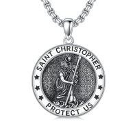 wholesale Saint Patron Necklace For Men Women 925 Sterling Silver Saint Pendant With Stainless Steel Chain St Medal Protection Necklace Catholic Religious Amulet Gifts For Him -style_name:B-St Christopher Necklace A